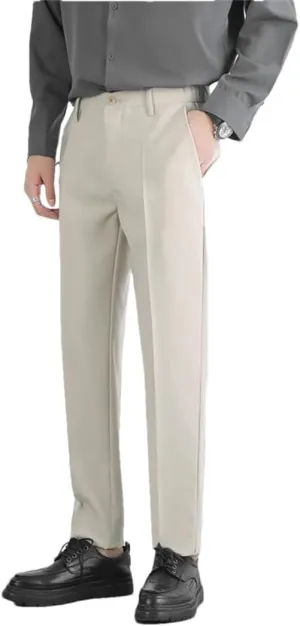 Men's Spring Summer Slim Fit Suit Pants Elastic aist Soft Korea Style Thick Formal Trousers