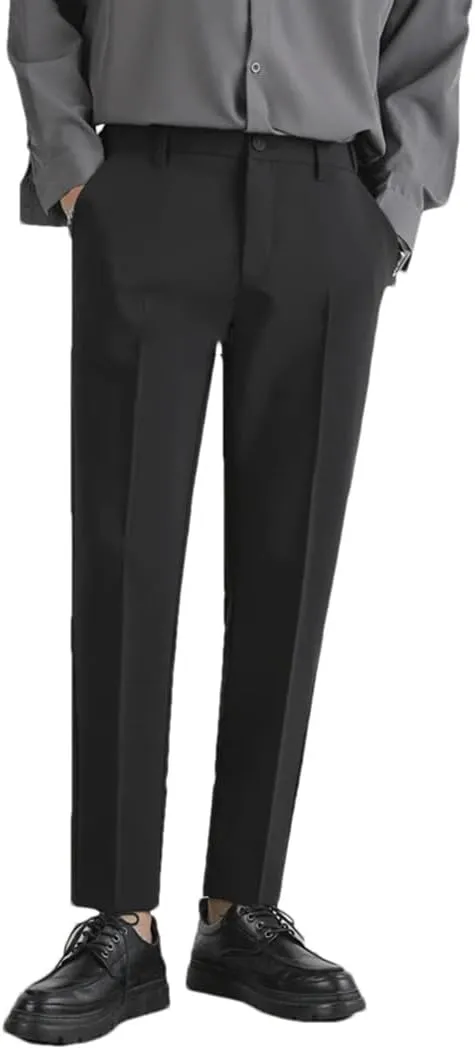 Men's Spring Summer Slim Fit Suit Pants Elastic aist Soft Korea Style Thick Formal Trousers