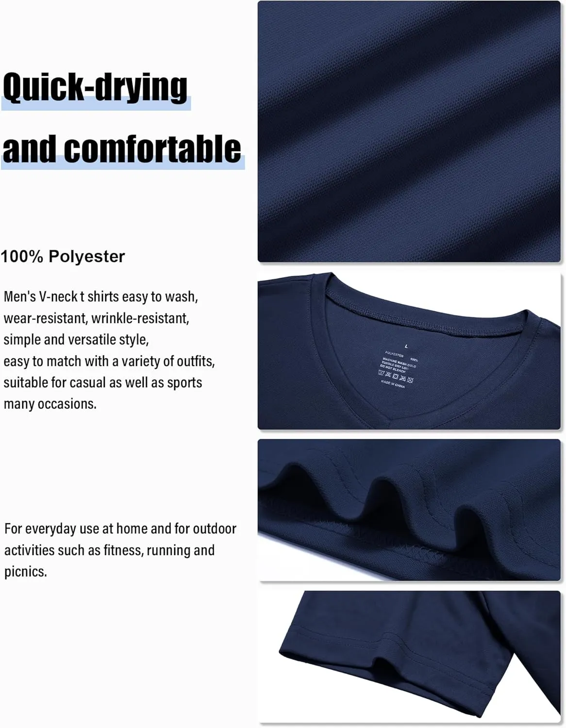 Men's T Shirts Quick Drying V-Neck Athletic Shirt Running Gym Workout Moisture Wicking T-Shirt for Casual