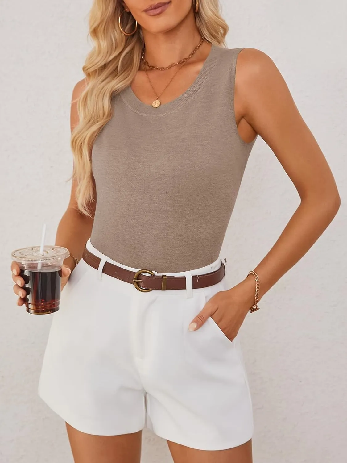 MEROKEETY Women's Summer Casual Sleeveless Tank Tops 2025 Crew Neck Knit Basic Trendy T Shirts