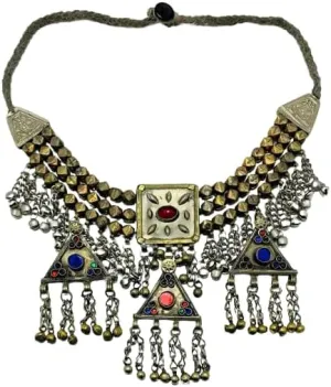 Metal Beaded Layered Necklace, Gypsy Kuchi Vintage Necklace With Dangling Pendants, Bohemian Necklace, Festival Necklace