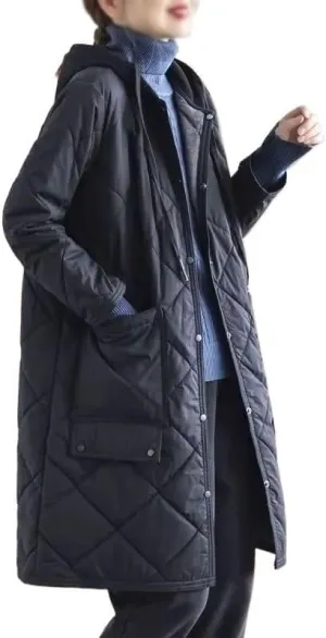 Mid-Length Down Jacket for Women Hooded Cotton-Padded Coat