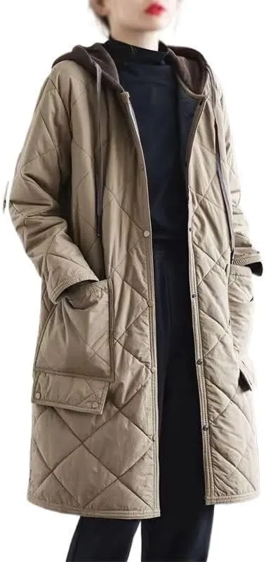 Mid-Length Down Jacket for Women Hooded Cotton-Padded Coat