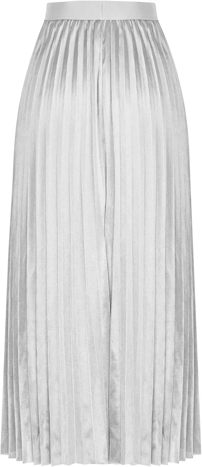 Midi Skirts for Women Solid Casual Vacation Plus Size Skirt Satin Pleated Skirts Comfortable Fit Big and Tall Skirt