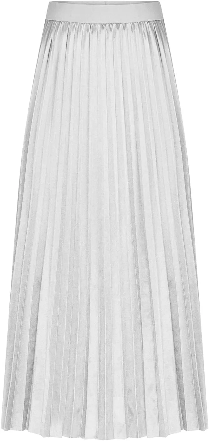 Midi Skirts for Women Solid Casual Vacation Plus Size Skirt Satin Pleated Skirts Comfortable Fit Big and Tall Skirt