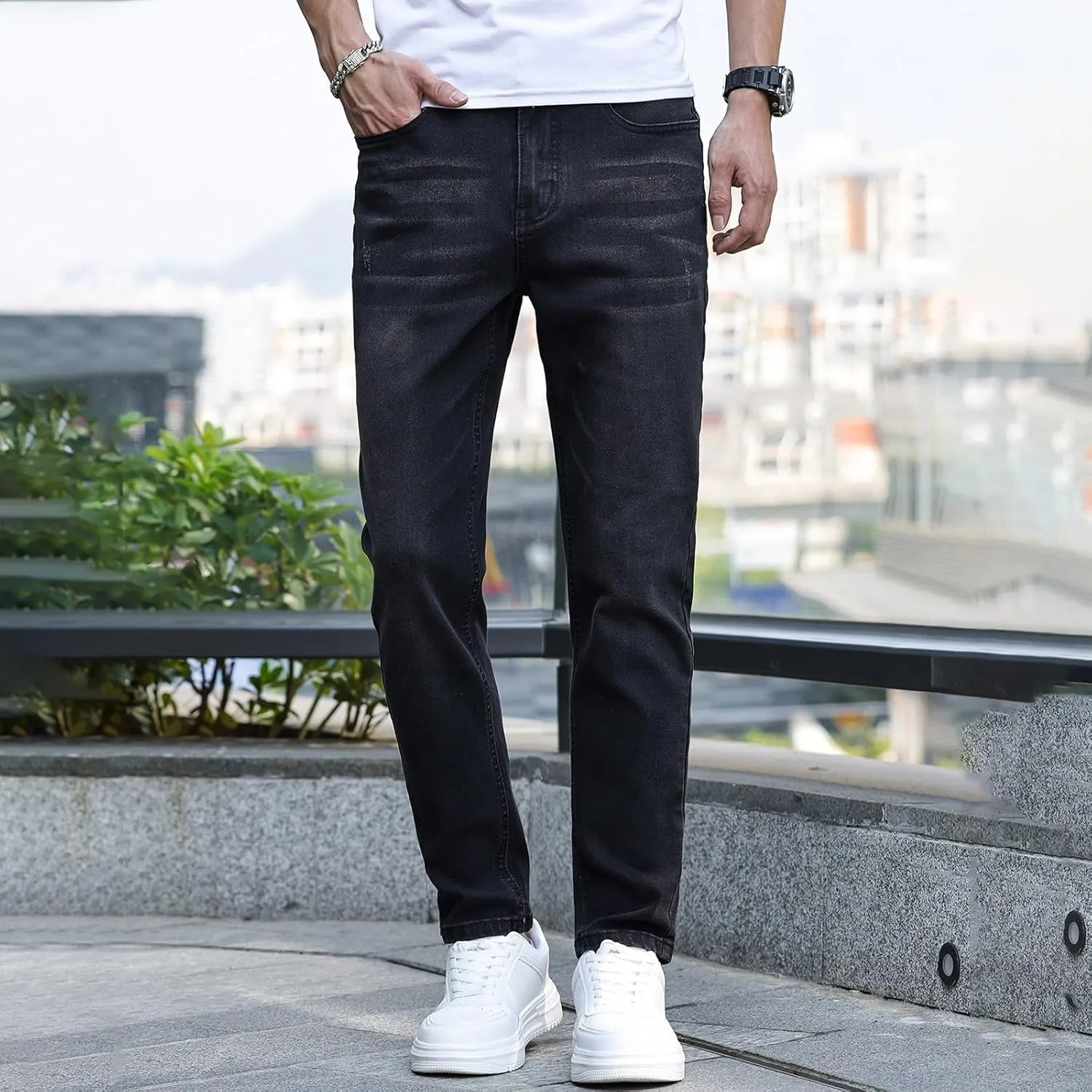 MIDOO Jeans for Men Slim Fit Stretch Casual Aesthetic Jeans Straight Leg Pants Lightweight Stretch Denim Pants Trouser