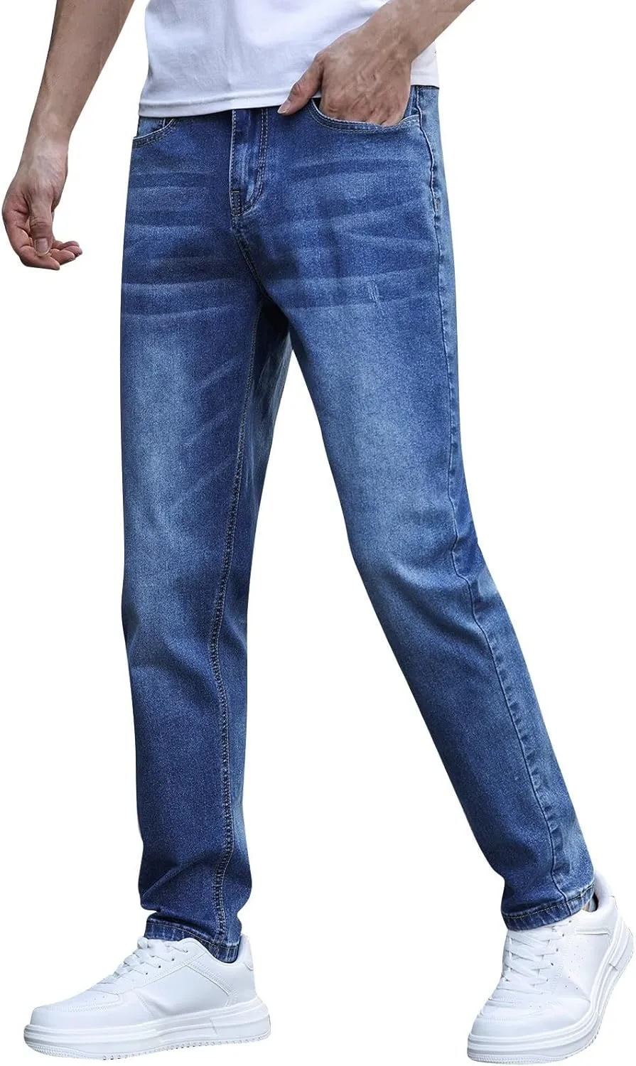 MIDOO Jeans for Men Slim Fit Stretch Casual Aesthetic Jeans Straight Leg Pants Lightweight Stretch Denim Pants Trouser