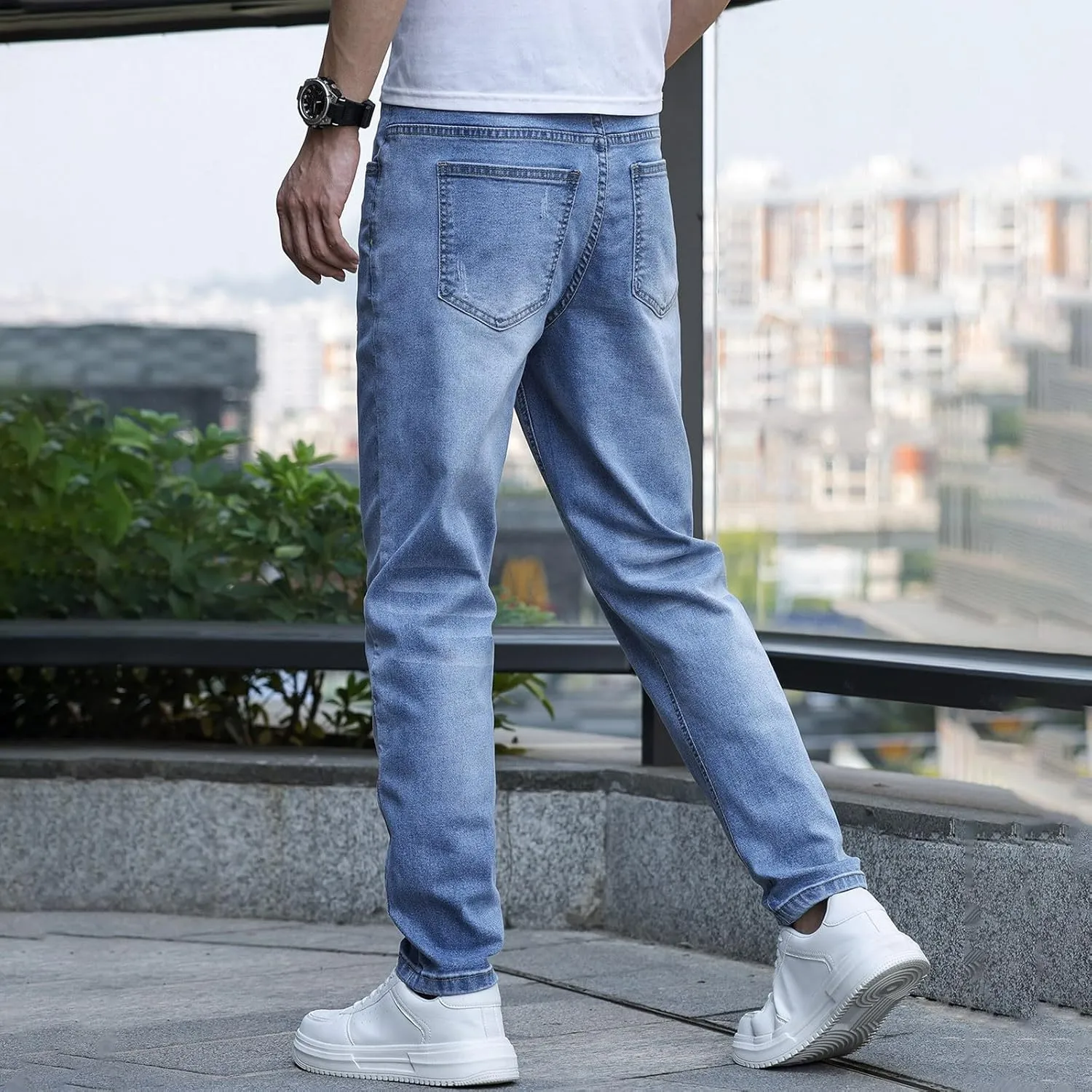 MIDOO Jeans for Men Slim Fit Stretch Casual Aesthetic Jeans Straight Leg Pants Lightweight Stretch Denim Pants Trouser