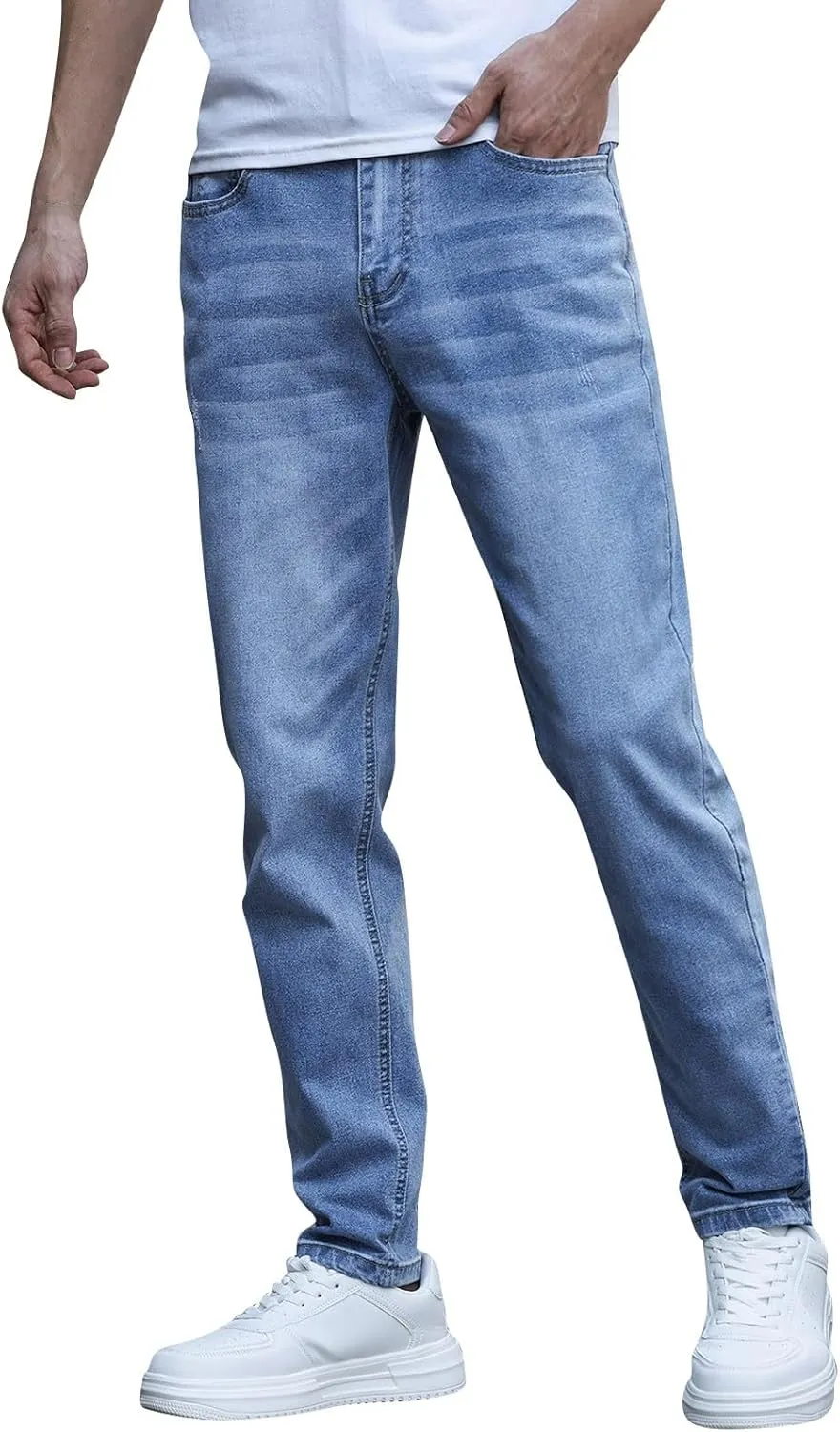 MIDOO Jeans for Men Slim Fit Stretch Casual Aesthetic Jeans Straight Leg Pants Lightweight Stretch Denim Pants Trouser