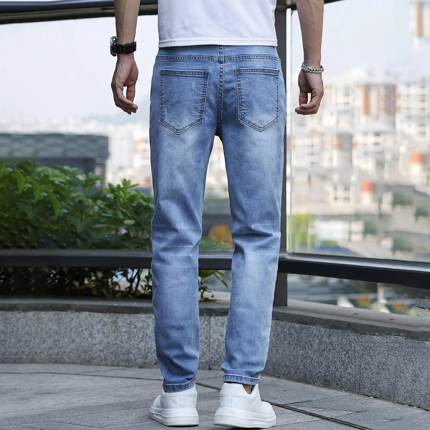 MIDOO Jeans for Men Slim Fit Stretch Casual Aesthetic Jeans Straight Leg Pants Lightweight Stretch Denim Pants Trouser