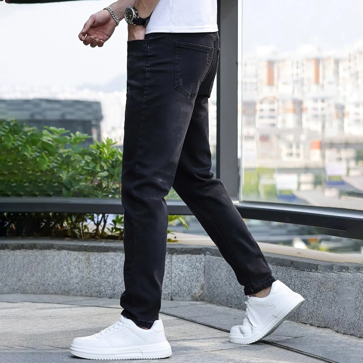 MIDOO Jeans for Men Slim Fit Stretch Casual Aesthetic Jeans Straight Leg Pants Lightweight Stretch Denim Pants Trouser