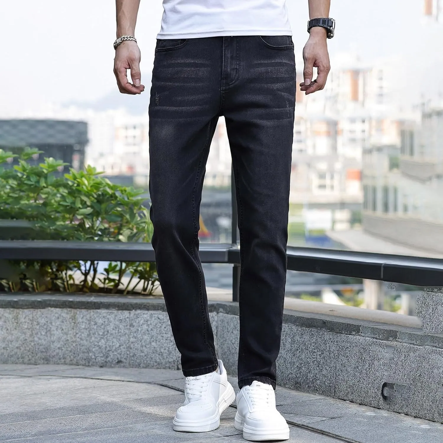 MIDOO Jeans for Men Slim Fit Stretch Casual Aesthetic Jeans Straight Leg Pants Lightweight Stretch Denim Pants Trouser