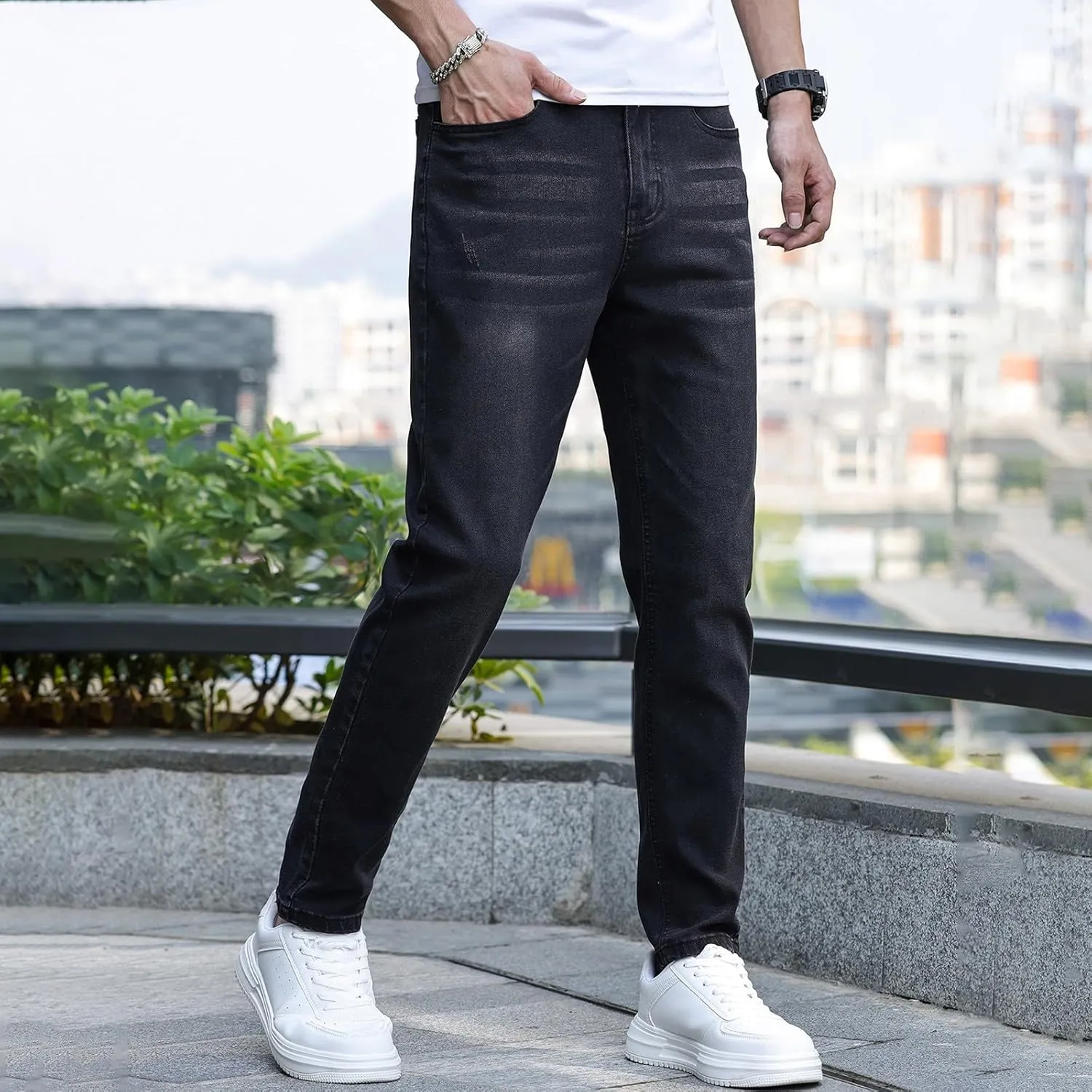 MIDOO Jeans for Men Slim Fit Stretch Casual Aesthetic Jeans Straight Leg Pants Lightweight Stretch Denim Pants Trouser