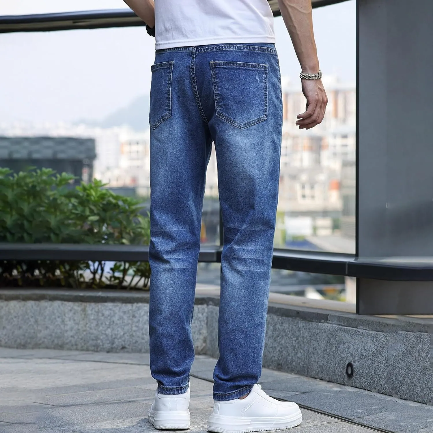 MIDOO Jeans for Men Slim Fit Stretch Casual Aesthetic Jeans Straight Leg Pants Lightweight Stretch Denim Pants Trouser
