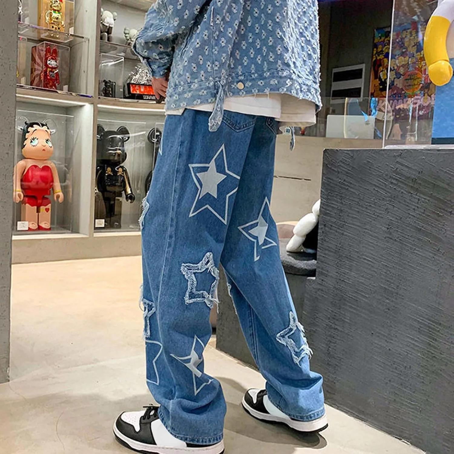 MIDOO Mens Pants Jeans Stretch Casual Aesthetic Jeans Straight Leg Pants Lightweight Loose Stretch Denim Pants Trousers