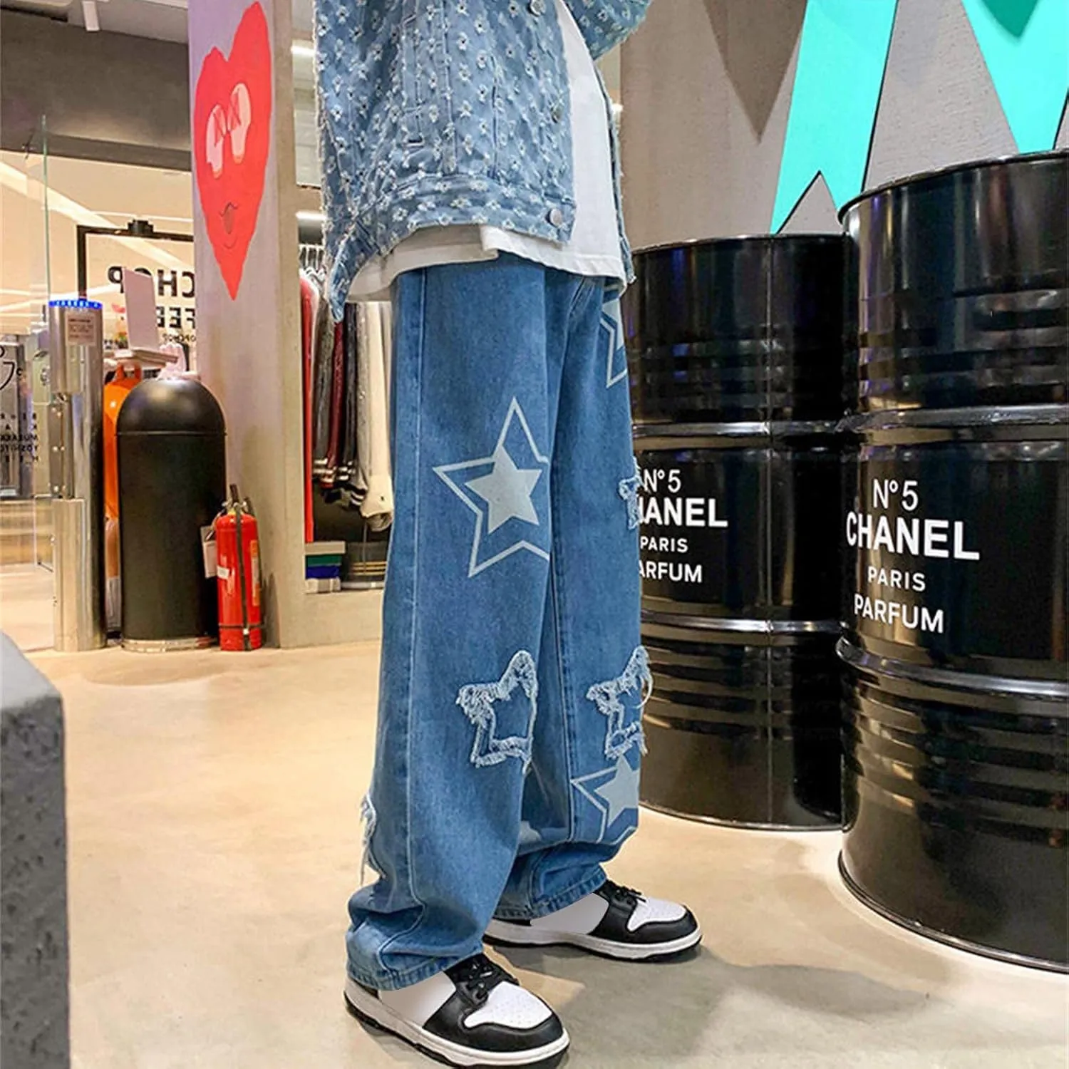 MIDOO Mens Pants Jeans Stretch Casual Aesthetic Jeans Straight Leg Pants Lightweight Loose Stretch Denim Pants Trousers