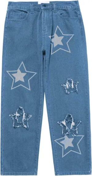 MIDOO Mens Pants Jeans Stretch Casual Aesthetic Jeans Straight Leg Pants Lightweight Loose Stretch Denim Pants Trousers