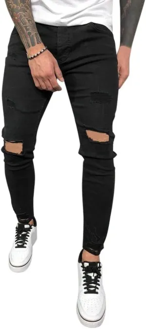 MIDOO Ripped Jeans Men Solid Relaxed Fit High Waist Skinny Jeans Denim Pants Casual Fashion Straight Leg Jean Pants