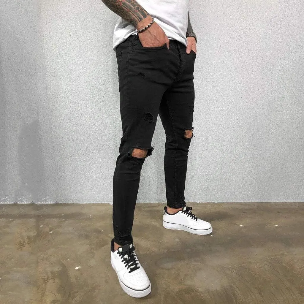 MIDOO Ripped Jeans Men Solid Relaxed Fit High Waist Skinny Jeans Denim Pants Casual Fashion Straight Leg Jean Pants