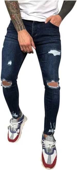 MIDOO Ripped Jeans Men Solid Relaxed Fit High Waist Skinny Jeans Denim Pants Casual Fashion Straight Leg Jean Pants