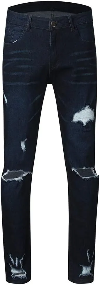 MIDOO Ripped Jeans Men Solid Relaxed Fit High Waist Skinny Jeans Denim Pants Casual Fashion Straight Leg Jean Pants
