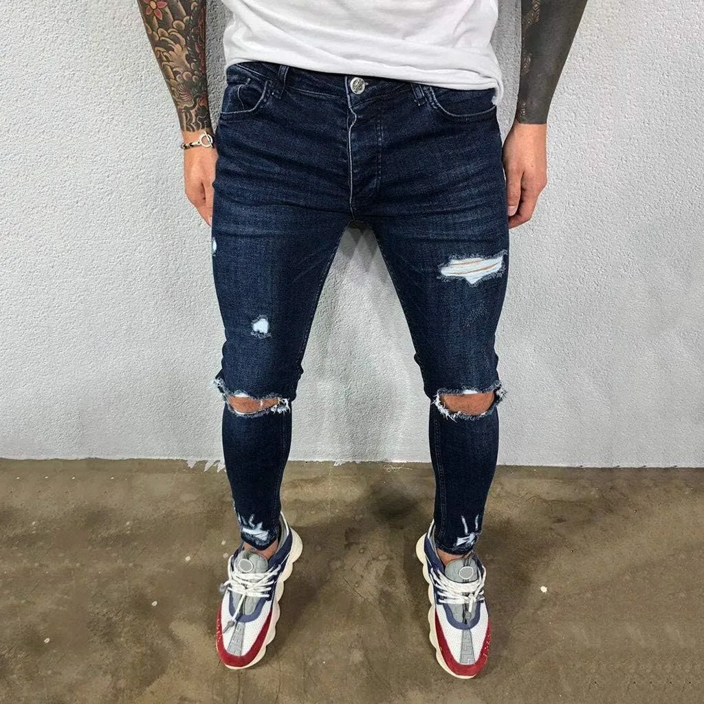 MIDOO Ripped Jeans Men Solid Relaxed Fit High Waist Skinny Jeans Denim Pants Casual Fashion Straight Leg Jean Pants