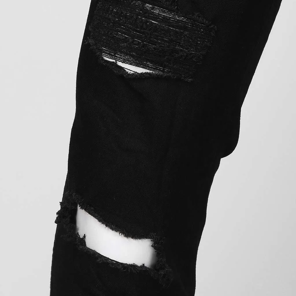 MIDOO Ripped Jeans Men Solid Relaxed Fit High Waist Skinny Jeans Denim Pants Casual Fashion Straight Leg Jean Pants