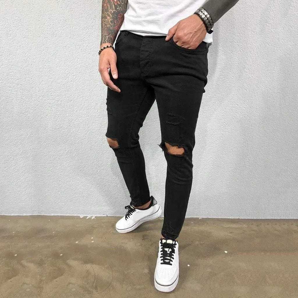MIDOO Ripped Jeans Men Solid Relaxed Fit High Waist Skinny Jeans Denim Pants Casual Fashion Straight Leg Jean Pants