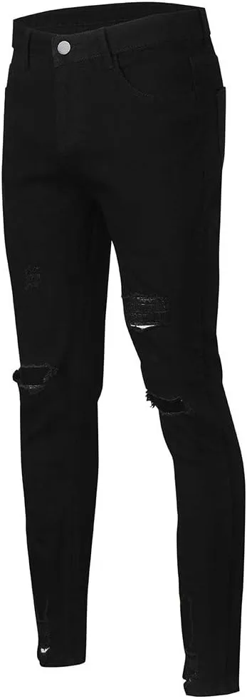 MIDOO Ripped Jeans Men Solid Relaxed Fit High Waist Skinny Jeans Denim Pants Casual Fashion Straight Leg Jean Pants