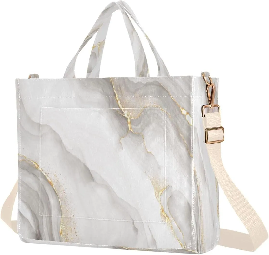 MNSRUU Corduroy Tote Bag for Women, Marble Artwork Tote Bag Crossbody Hobo Handbag Shoulder Bag for Work Travel