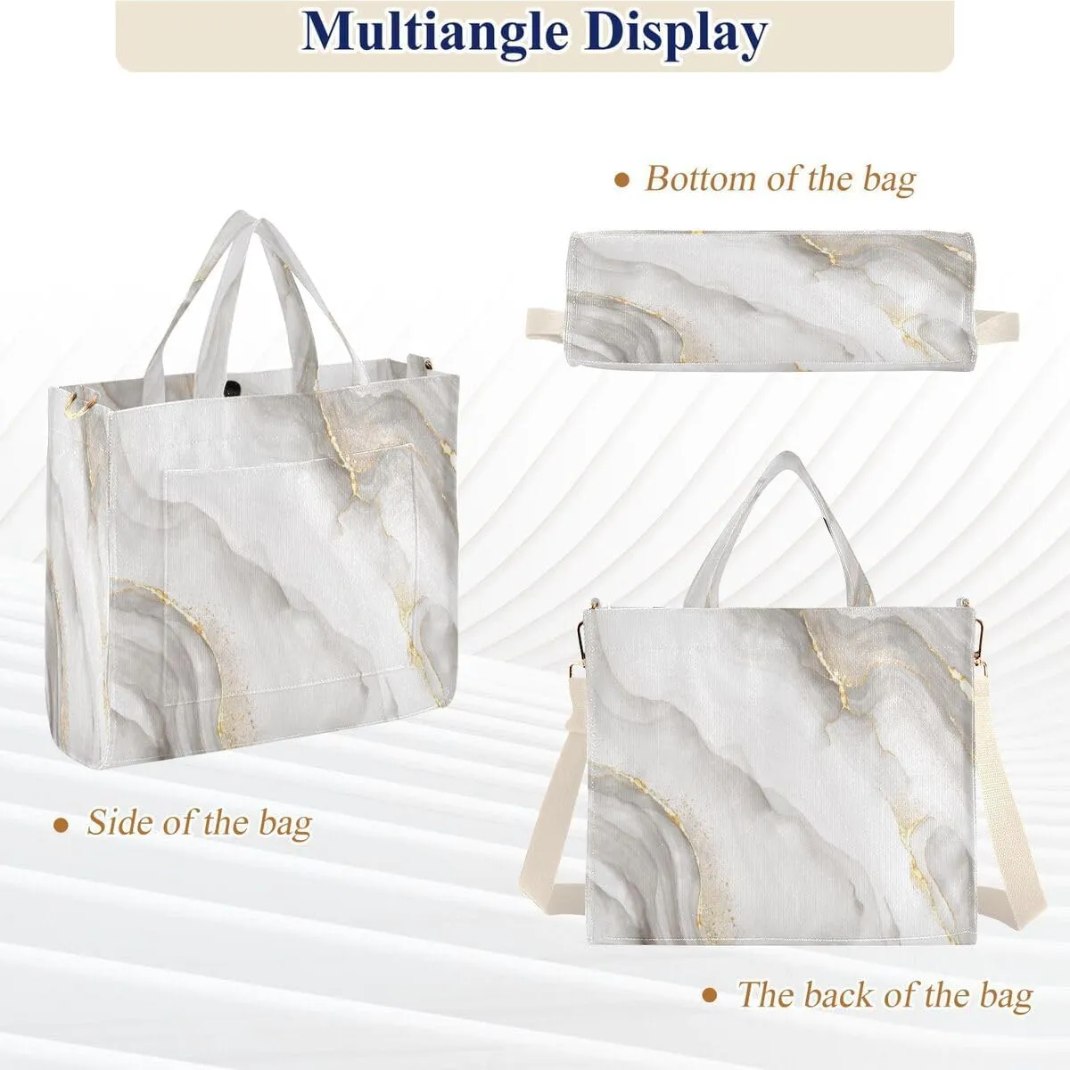 MNSRUU Corduroy Tote Bag for Women, Marble Artwork Tote Bag Crossbody Hobo Handbag Shoulder Bag for Work Travel
