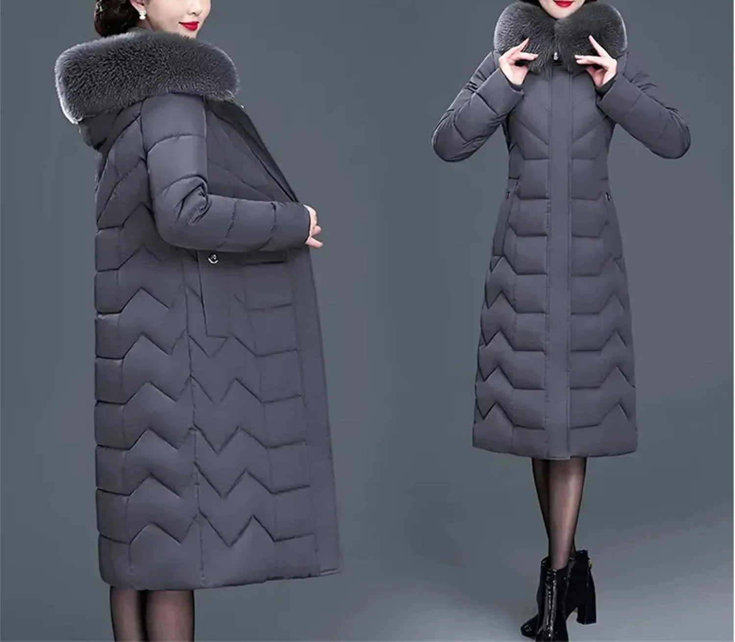 Mother Parkas Winter Thick Warm Cotton Padded Jacket Long Coats Hooded Fur Collar Puffer Parkas