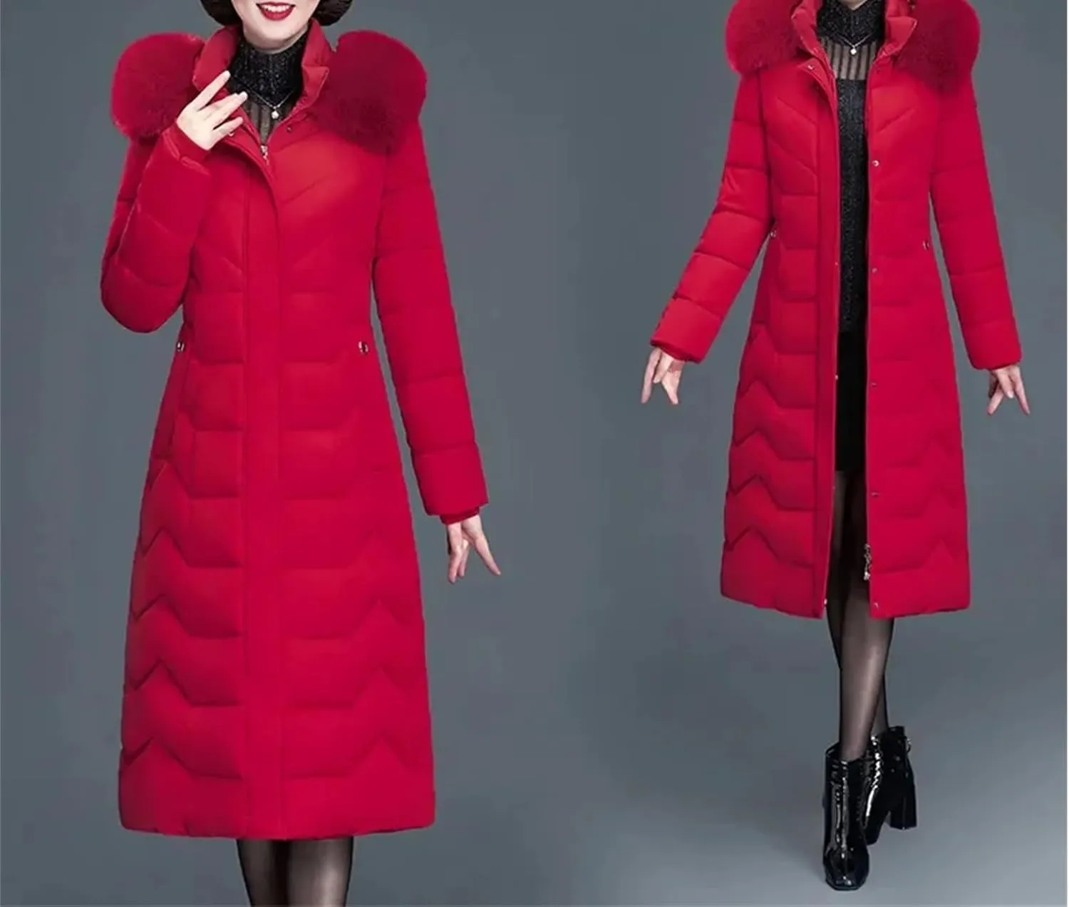 Mother Parkas Winter Thick Warm Cotton Padded Jacket Long Coats Hooded Fur Collar Puffer Parkas