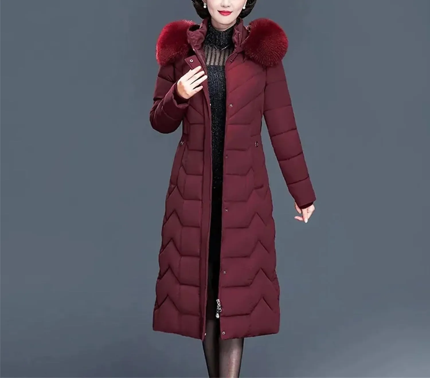 Mother Parkas Winter Thick Warm Cotton Padded Jacket Long Coats Hooded Fur Collar Puffer Parkas