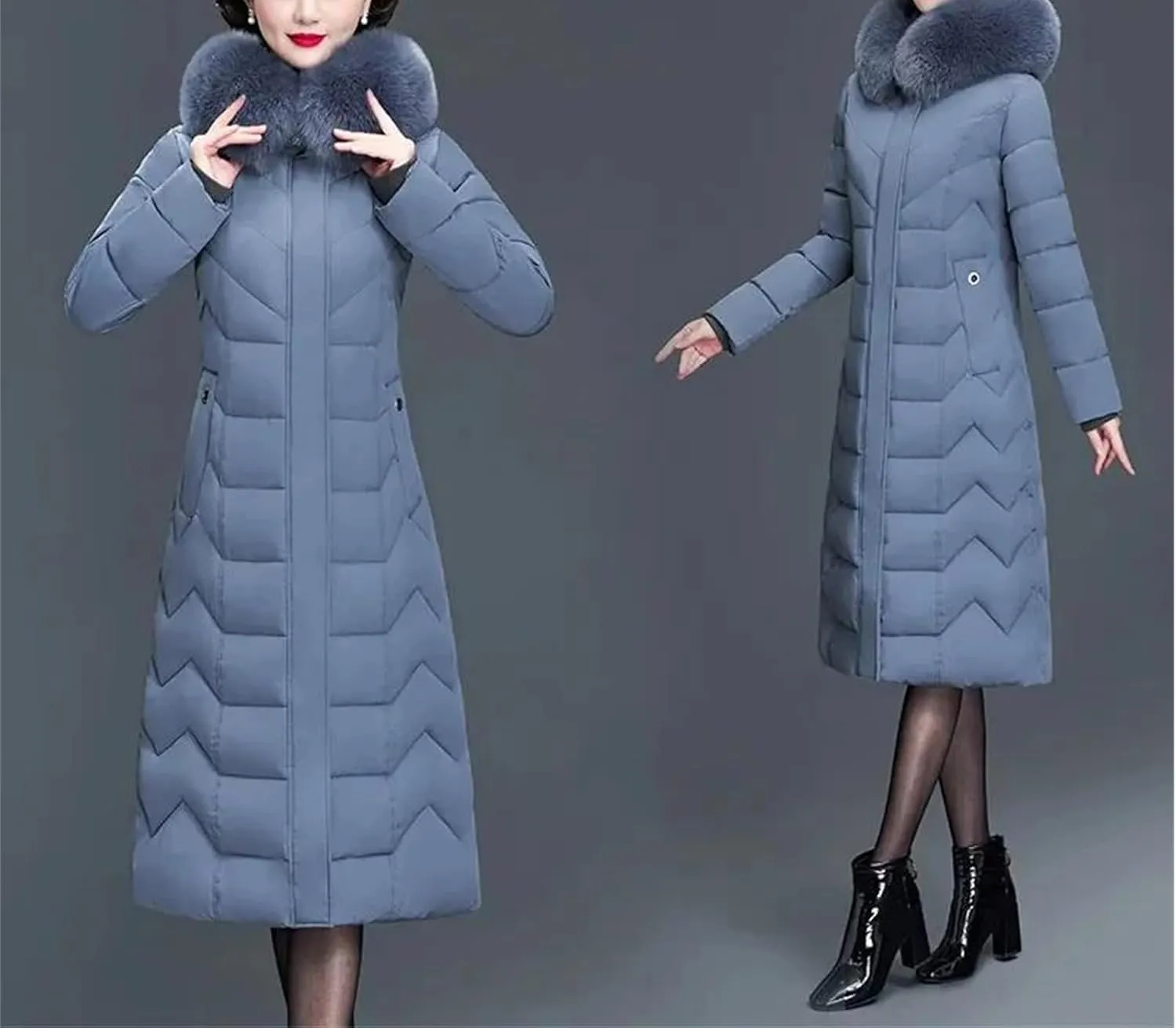 Mother Parkas Winter Thick Warm Cotton Padded Jacket Long Coats Hooded Fur Collar Puffer Parkas