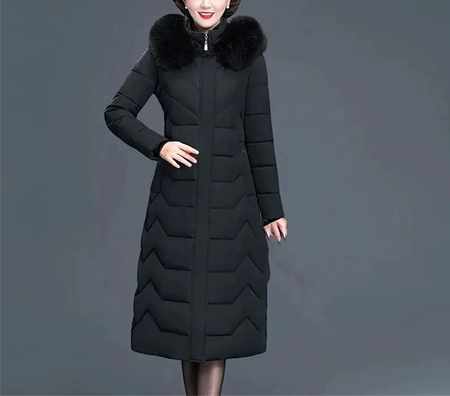 Mother Parkas Winter Thick Warm Cotton Padded Jacket Long Coats Hooded Fur Collar Puffer Parkas