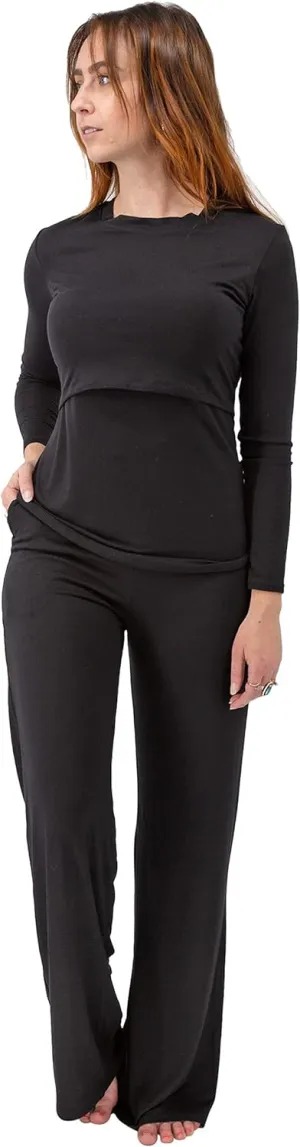 Mothera Postpartum Pajamas Maternity Loungewear Set Nursing Pajamas for Easy Breastfeeding, Adjustable Drawstring