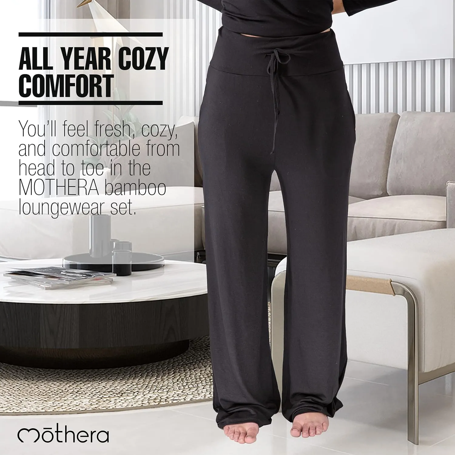 Mothera Postpartum Pajamas Maternity Loungewear Set Nursing Pajamas for Easy Breastfeeding, Adjustable Drawstring