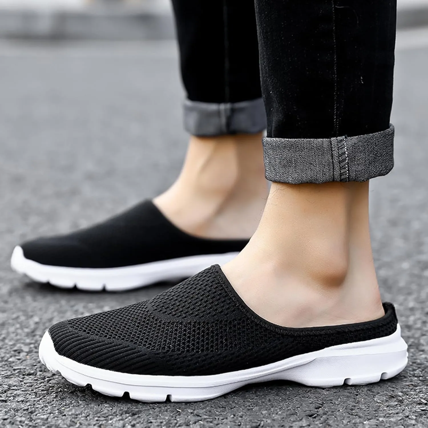 Mules for Women 2025 Garden Clogs Shoes Slip on Sneakers Women Arch Support Orthopedic Shoes Backless Sneakers Armadillo Clogs Summer Knit Flats Lightweight Breathable Comfortable Walking Shoe