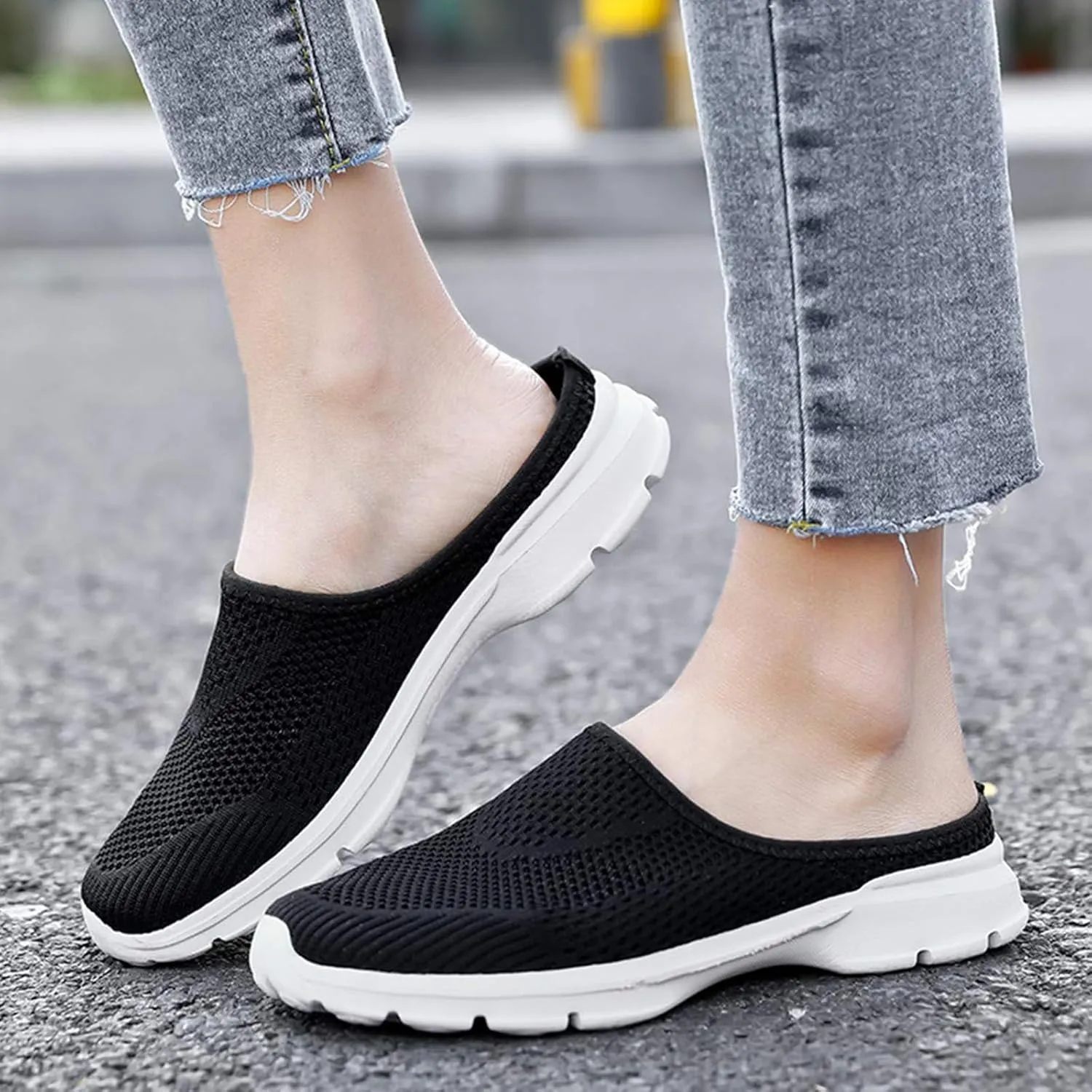 Mules for Women 2025 Garden Clogs Shoes Slip on Sneakers Women Arch Support Orthopedic Shoes Backless Sneakers Armadillo Clogs Summer Knit Flats Lightweight Breathable Comfortable Walking Shoe