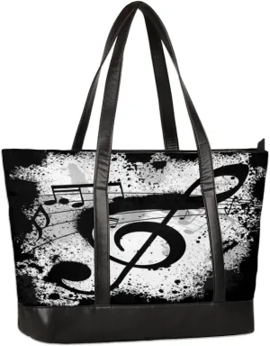 Music Notes Black Laptop Tote Bag for Women 15.6 Inch Lightweight Computer Shoulder Purse Bag with Compartment for Work Travel Laptop Organizer Handbag
