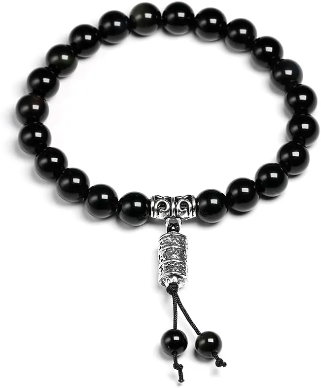 Natural Color Obsidian Stone Handmade Bead Bracelet Buddha Tibetan Bracelets & Bangles For Women Men 