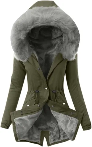 nerohusy Womens Thicken Hooded Parkas Coats Faux Fur Fleece Line Down Jackets with Pockets Parkas Long Coats Winter 2022