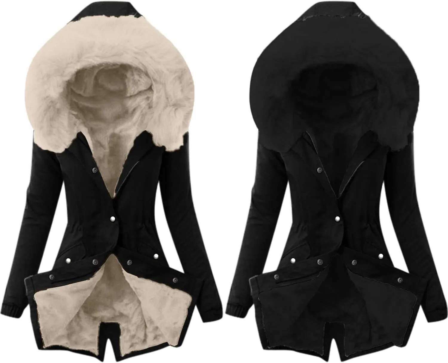 nerohusy Womens Thicken Hooded Parkas Coats Faux Fur Fleece Line Down Jackets with Pockets Parkas Long Coats Winter 2022
