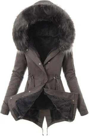 nerohusy Womens Thicken Hooded Parkas Coats Faux Fur Fleece Line Down Jackets with Pockets Parkas Long Coats Winter 2022