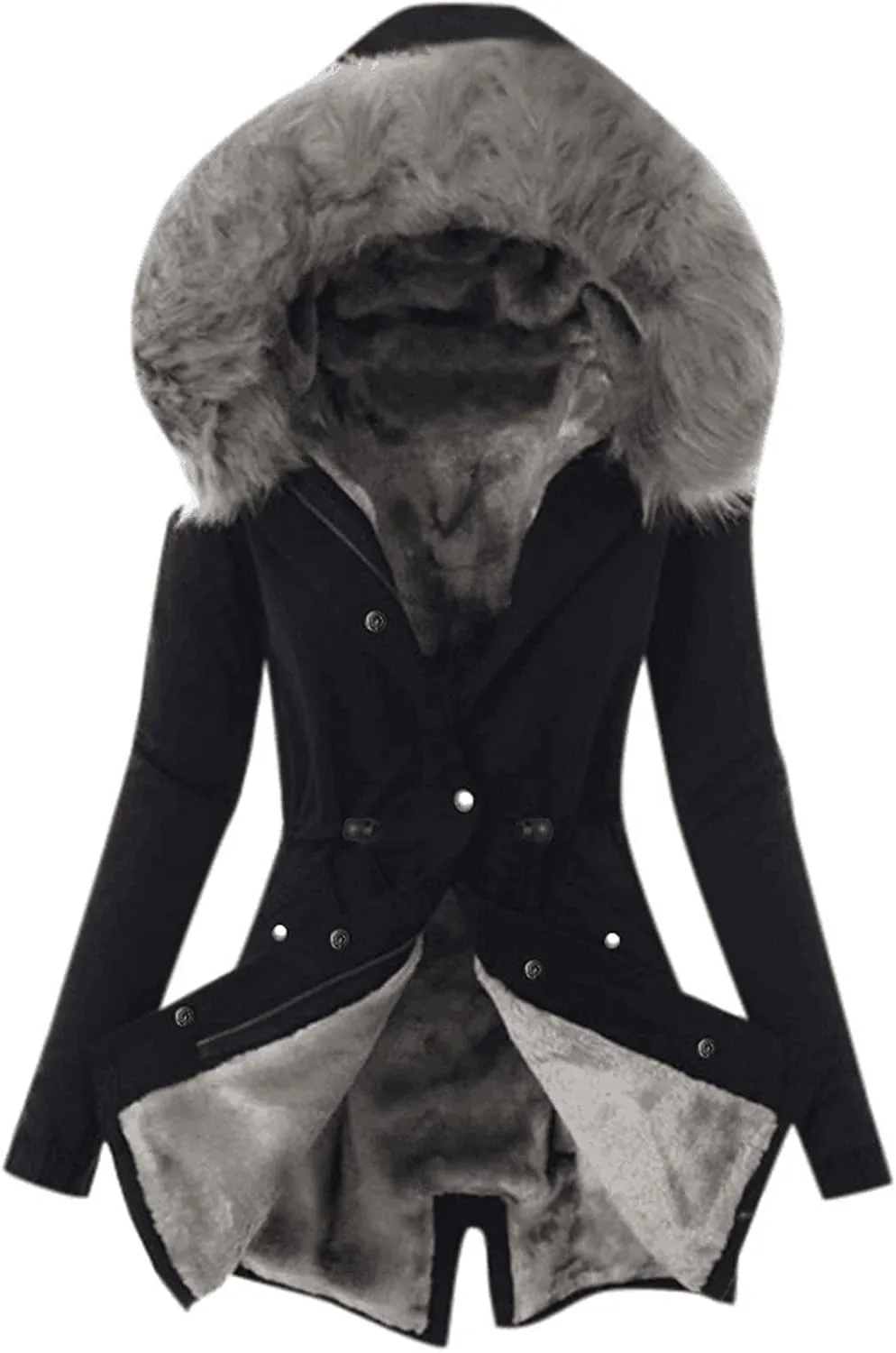 nerohusy Womens Thicken Hooded Parkas Coats Faux Fur Fleece Line Down Jackets with Pockets Parkas Long Coats Winter 2022
