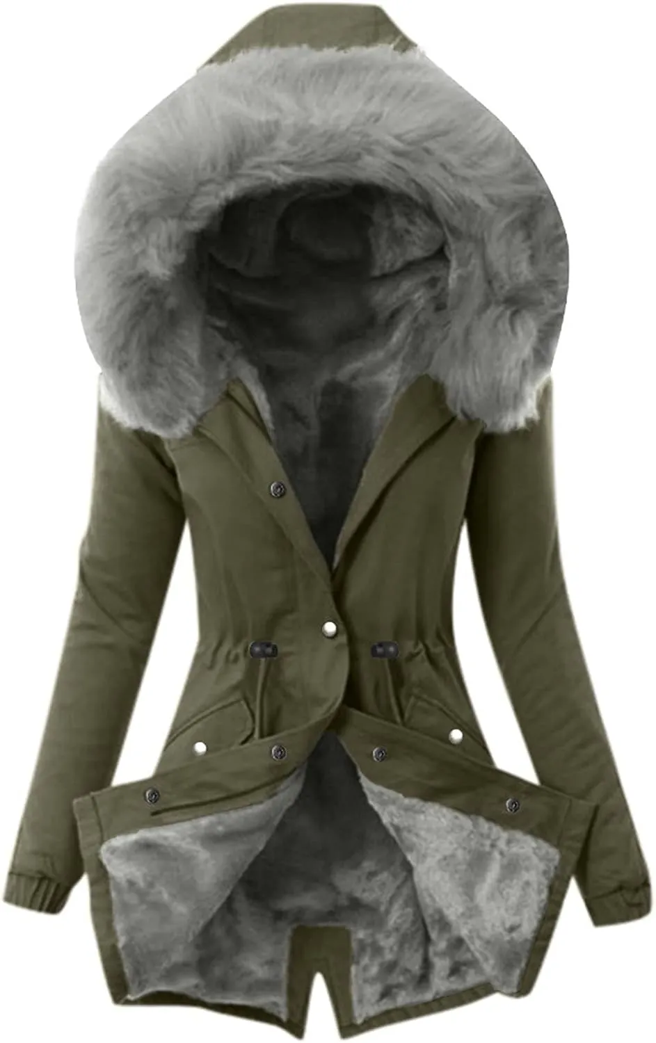 nerohusy Womens Thicken Hooded Parkas Coats Faux Fur Fleece Line Down Jackets with Pockets Parkas Long Coats Winter 2022