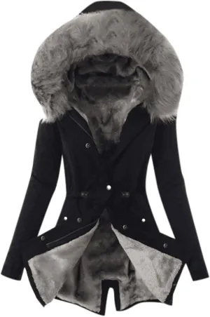 nerohusy Womens Thicken Hooded Parkas Coats Faux Fur Fleece Line Down Jackets with Pockets Parkas Long Coats Winter 2022