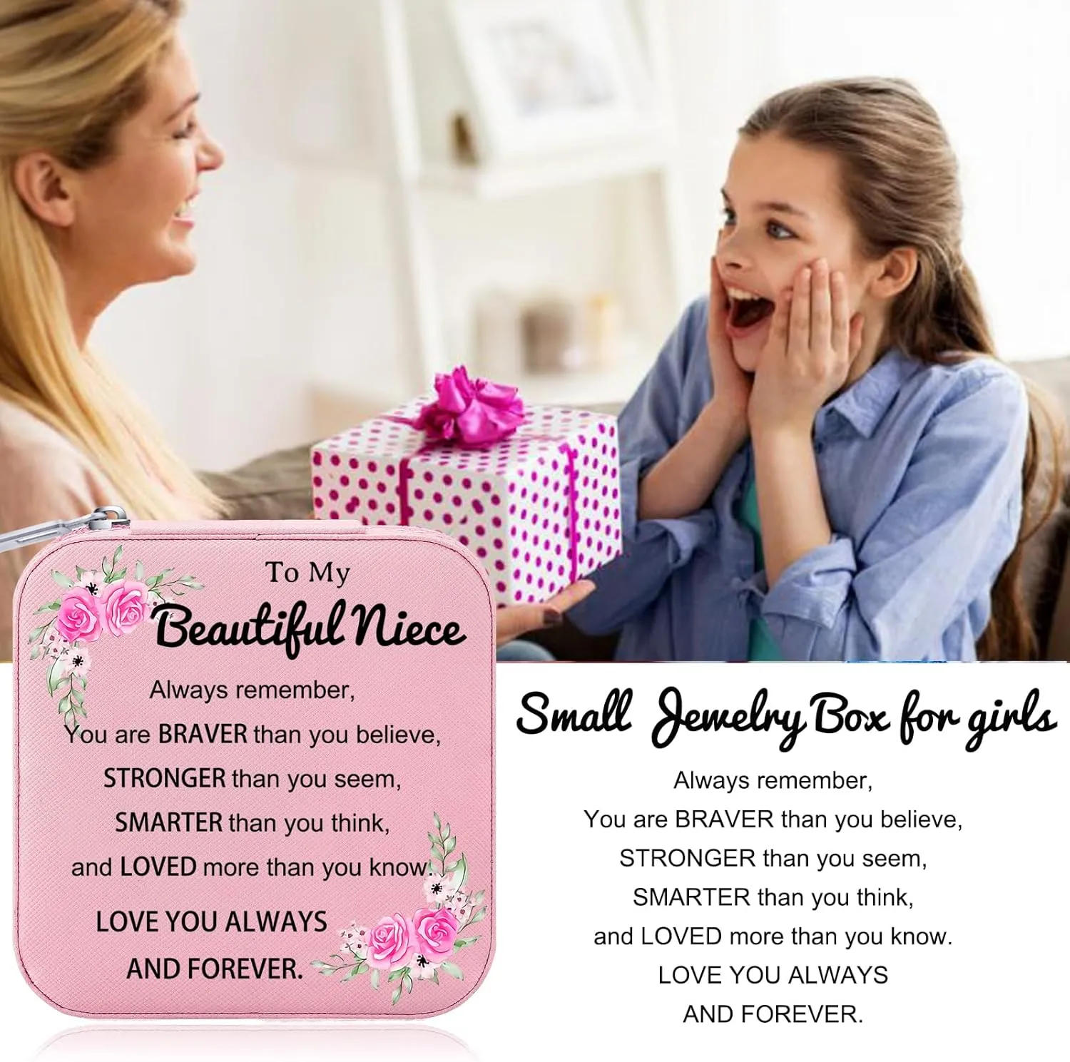 Niece Gifts from Auntie Jewelry Box for Women Teen Girls, Small Travel Jewelry Case Jewelry Holder Organizer Jewelry Box Inspirational Gifts for Niece Girls Women(Niece)