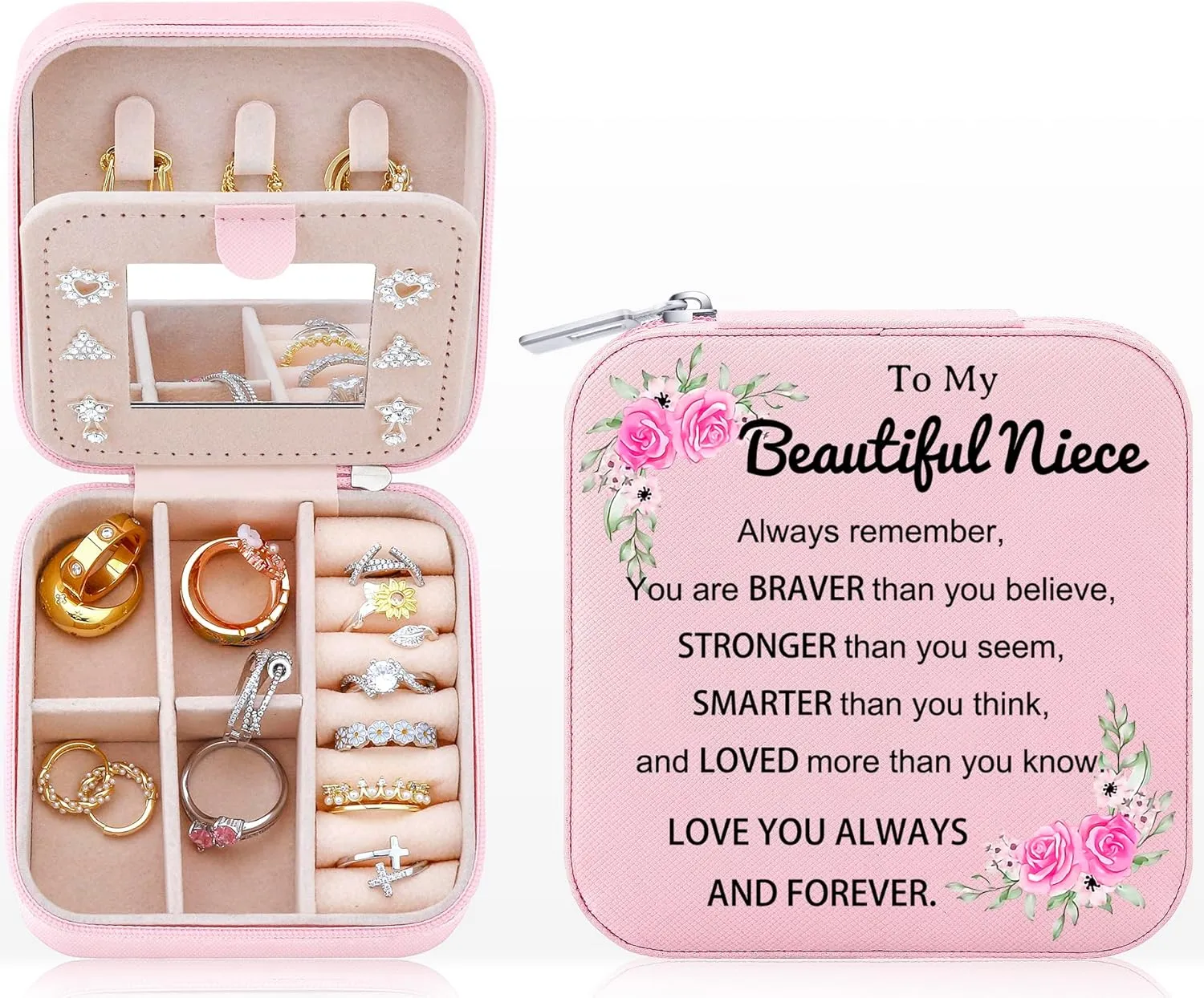 Niece Gifts from Auntie Jewelry Box for Women Teen Girls, Small Travel Jewelry Case Jewelry Holder Organizer Jewelry Box Inspirational Gifts for Niece Girls Women(Niece)